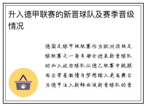 升入德甲联赛的新晋球队及赛季晋级情况